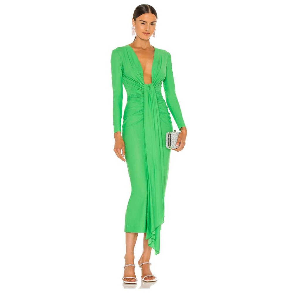 SOLACE LONDON Lorena Midi Dress in Bright Green Size US 6